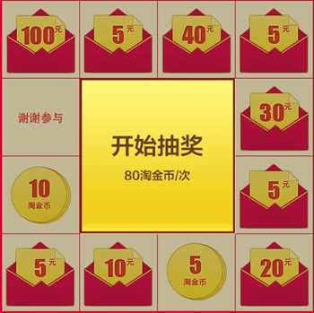 抽奖活动:国庆机票99元,淘金币领红包 每80淘金币抽/次 v3/v4/v5/v6