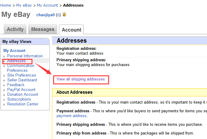 addresses,church 3,点击 addresses ,再点击 view all shipping addresses,进入添加