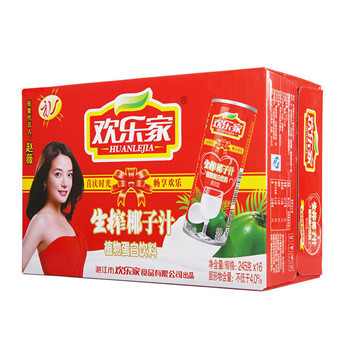 欢乐家 生榨椰子汁245ml*16瓶/箱 红罐椰汁