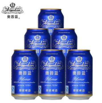 限上海/天津:泸州老窖 奥普蓝 原浆啤酒 320ml*6罐(蓝罐) 六连包